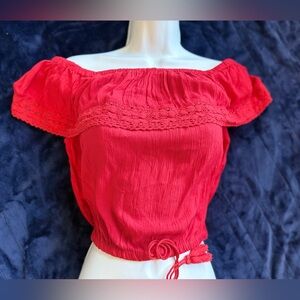 Guess Red Off-Shoulder Cropped Blouse NWT